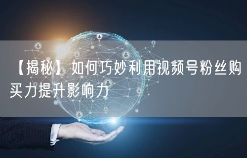 【揭秘】如何巧妙利用视频号粉丝购买力提升影响力